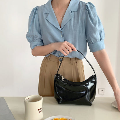 Minimalist Solid Color Leather Shoulder Bag