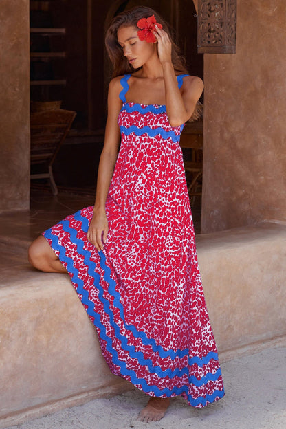 Print Color Block Sleeveless Long Dress