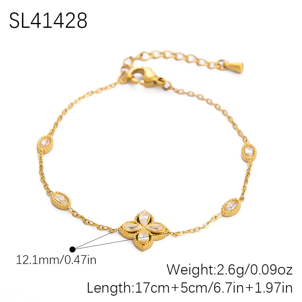 4-Leaf Clover Stainless Steel Bracelet 18K Gold Plated Women's Jewelry