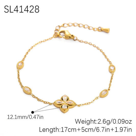 4-Leaf Clover Stainless Steel Bracelet 18K Gold Plated Women's Jewelry