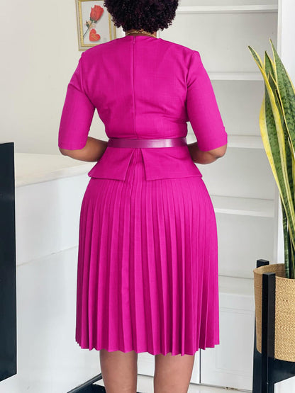 Elegant A-Line V-Neck Dress With Belt