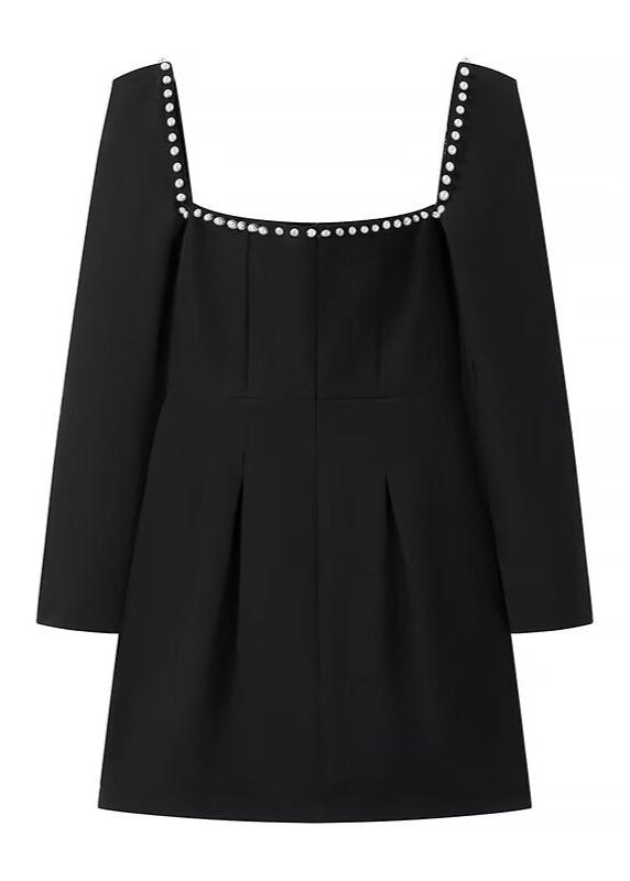 Square Neck Mini Dress With Pearl Trim