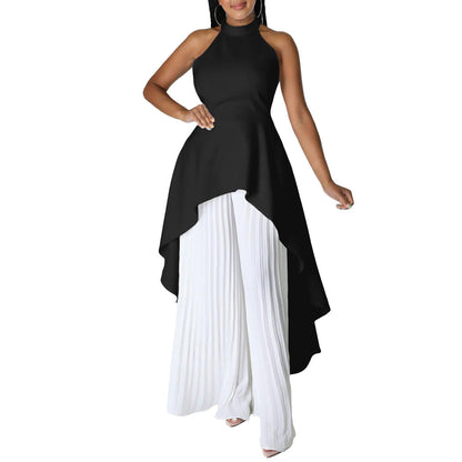 Fashionable Casual Two-Piece Set With Backless Top And Wide-Leg Pants