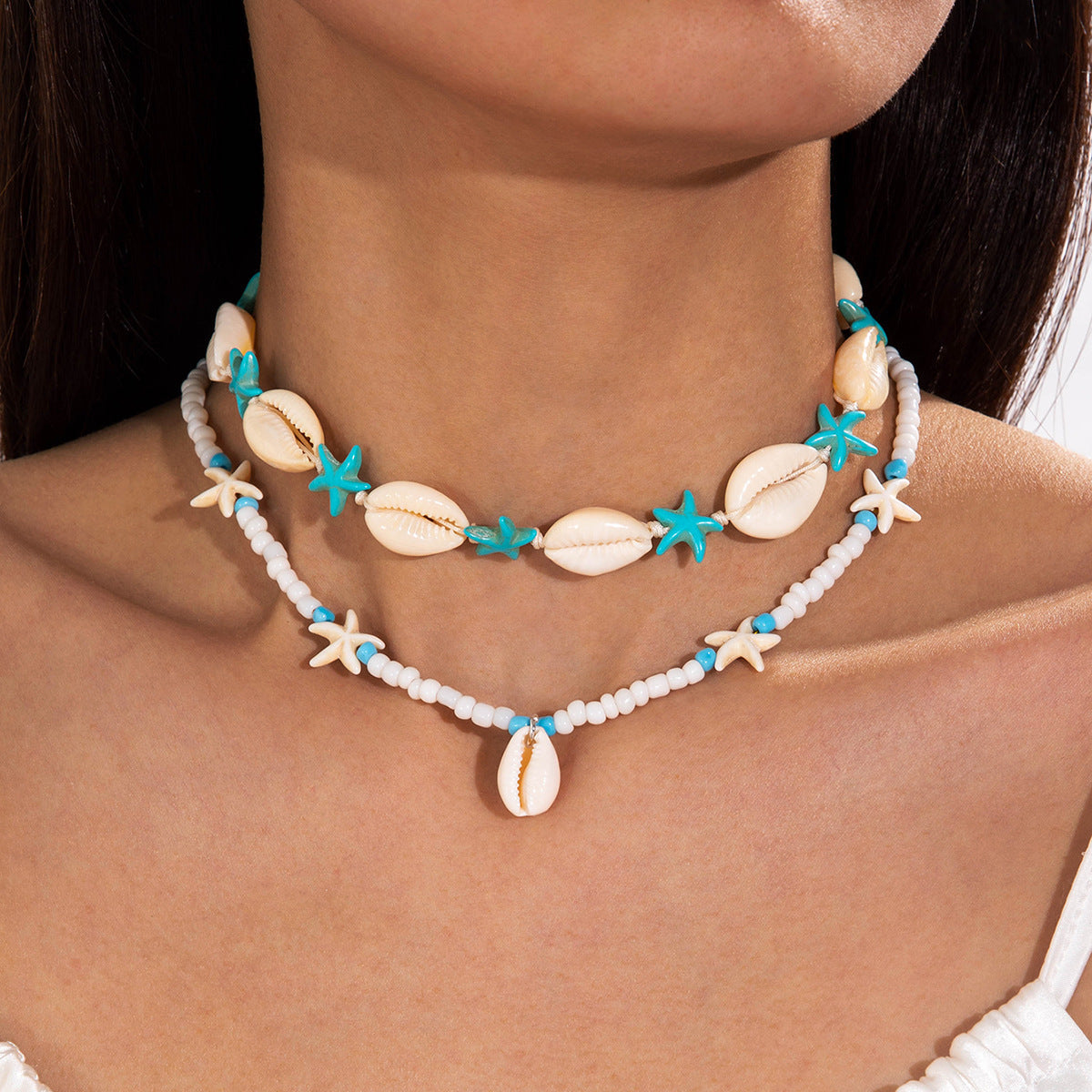 Bohemian Shell Bead Necklace With Starfish And Palm Tree Accents