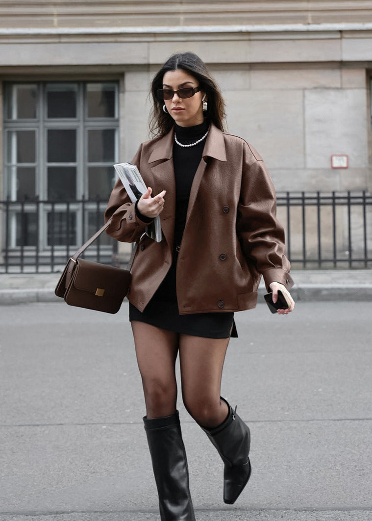 Oversized Double Breasted Jacket Brown High Quality