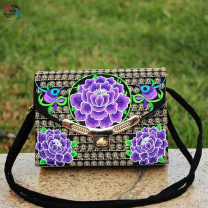 The New Embroidered Ethnic Bag, Mobile Phone Change Bag, Double-Layer Small Bag, Women'S Clutch Bag