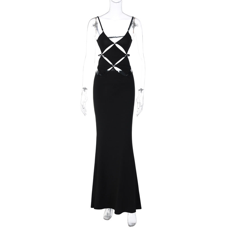 Slim Fit Solid Color Backless Cami Maxi Dress