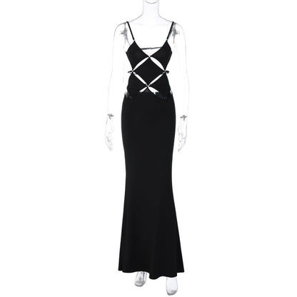 Slim Fit Solid Color Backless Cami Maxi Dress