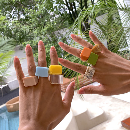 Colorful Acrylic Geometric Resin Rings Stylish Casual Accessories