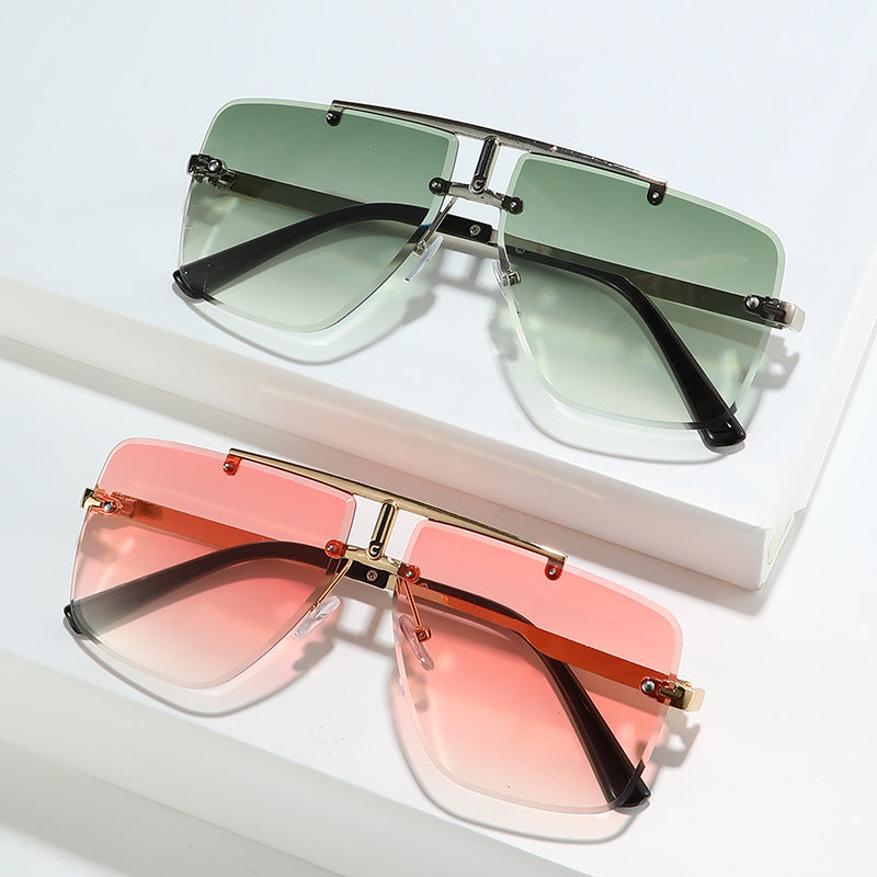 Retro Square Frame Unframed Sunglasses for Men
