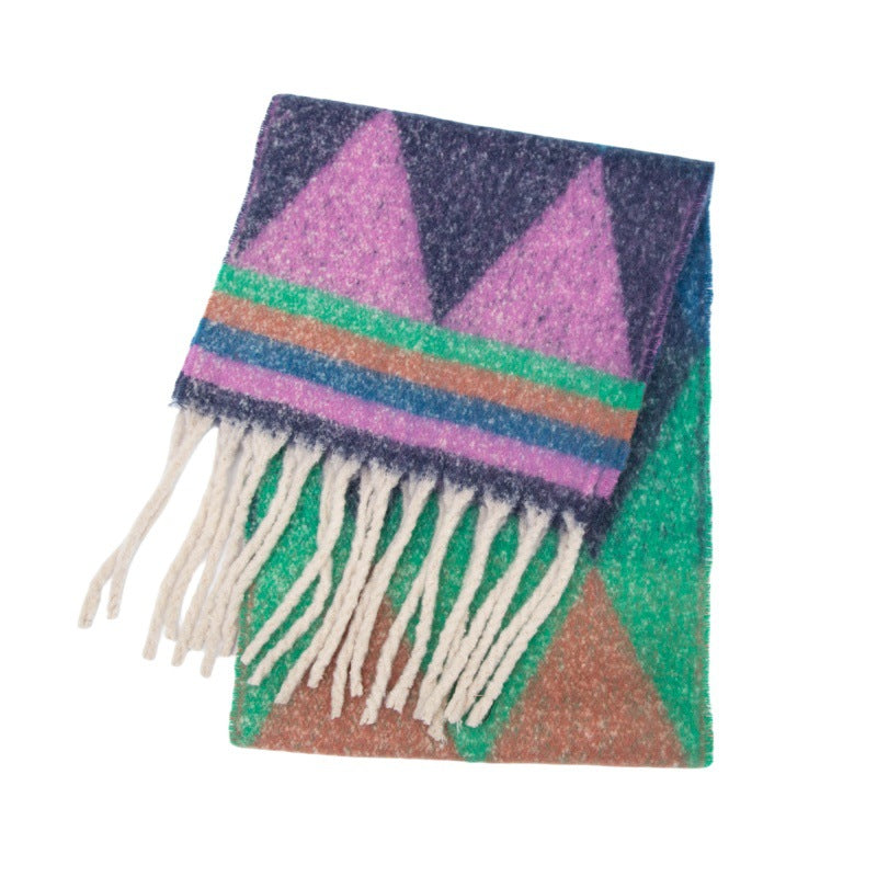 Winter Cozy Tassel Color Block Warm Scarf