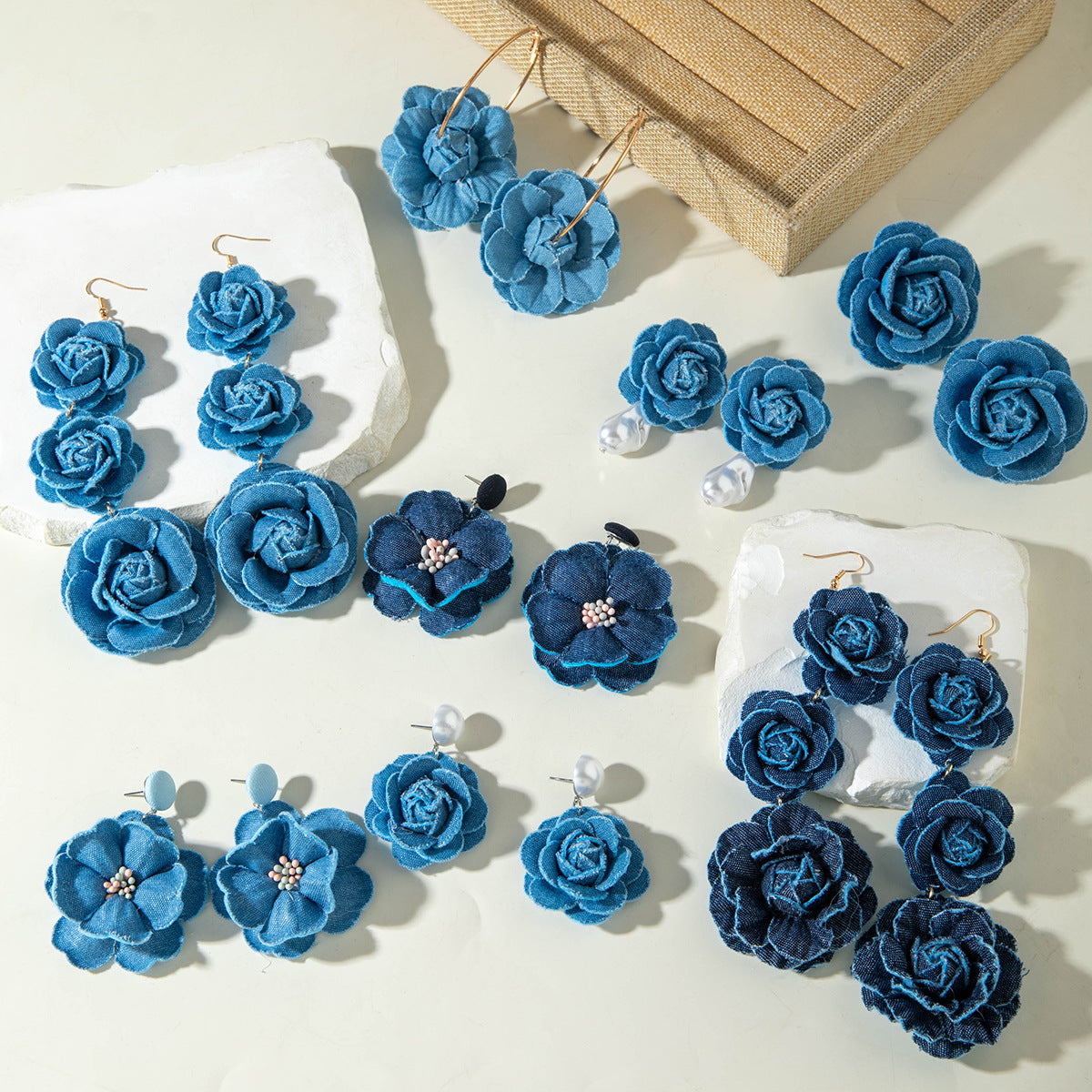 Trendy Floral Denim Tassel Earrings