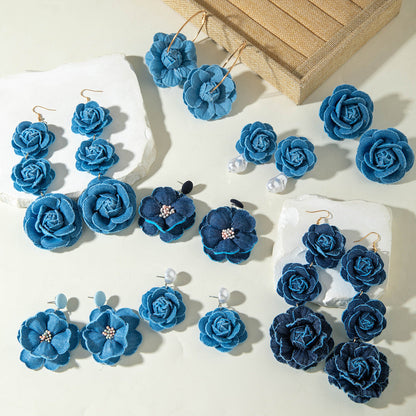 Trendy Floral Denim Tassel Earrings