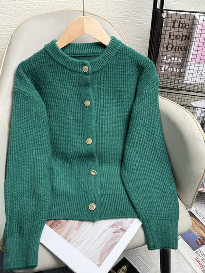 Elegant Knit Solid Color Button Down Cardigan