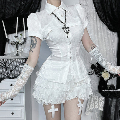 Gothic-Inspired Asymmetrical Skirt with Lace Detailing