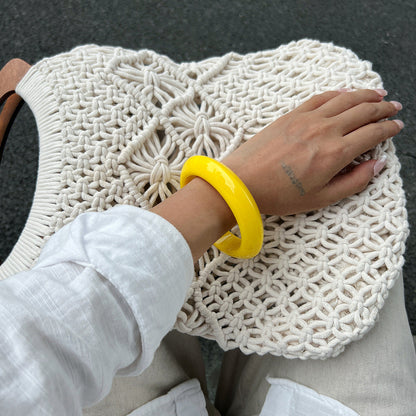Geometric Resin Bangle Bracelet Trendy Yellow and Black
