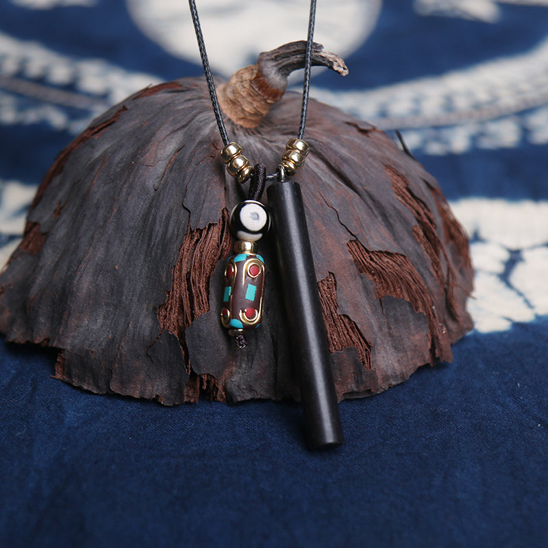 Ethnic Nepalese Ebony Letter Necklace Peace Brand Retro Simple Sweater Chain Costume Accessories Long Necklace