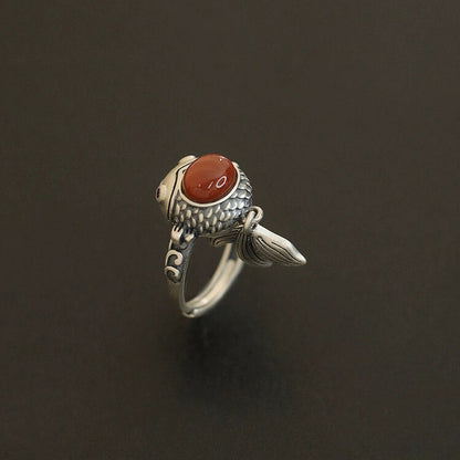 925 Silver Retro New Tibet Style Lucky Little Fat Fish Koi Ring