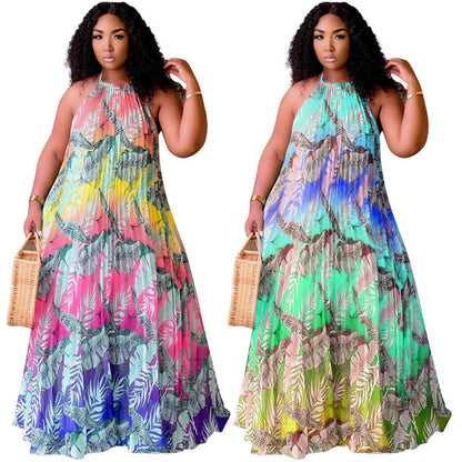 Elegant Floral Maxi Dress Comfortable Polyester V-Neck Dress