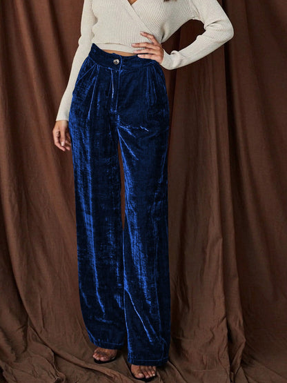 Elegant Loose-Fit Wide-Leg Pants with Buttons for Chic Office Style