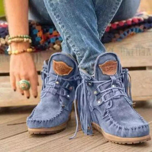 New Winter Products Comfortable Thick-Soled Fringed Lace-Up Women'S Short Boots Snow Boots