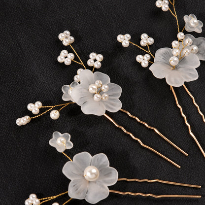 Bridal Hair Accessories Elegant White Flower Hairpins Set of 3