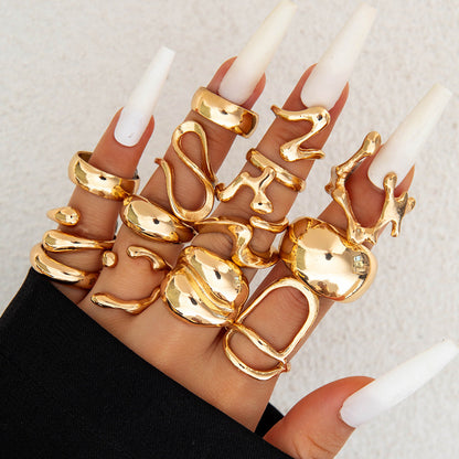 Geometric Metal Lava Line Open Ring Set - 4 Pieces