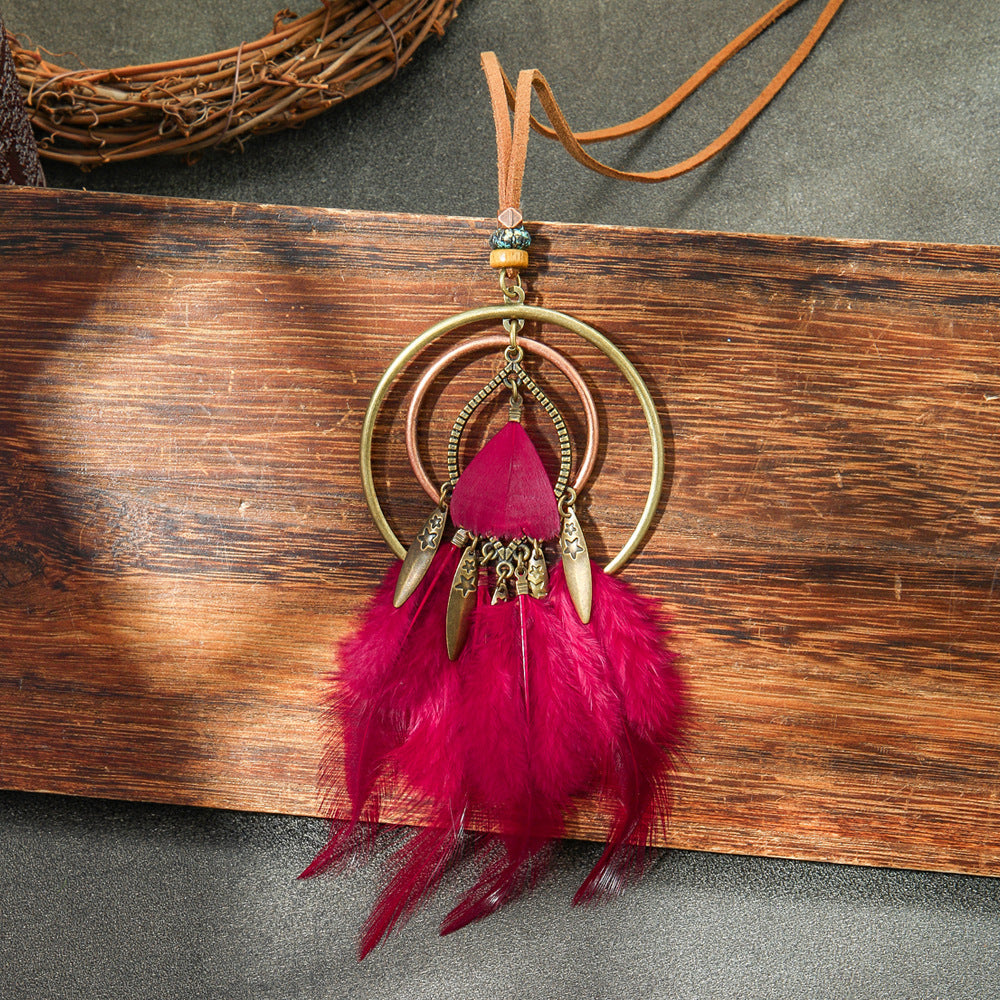 Ethnic Style Feather Pendant Necklace Handmade Zinc Alloy Jewelry