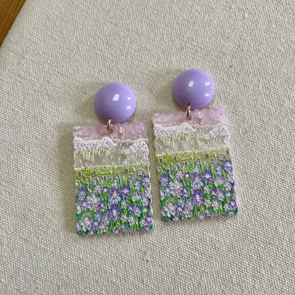 Sweet Oil Painting Floral Earrings