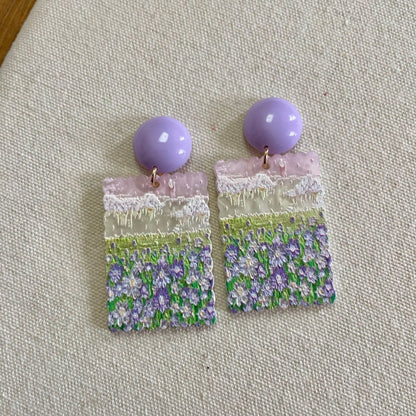 Sweet Oil Painting Floral Earrings