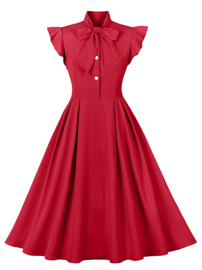 Vintage Style Ruffled Sleeve Belted Midi Dress