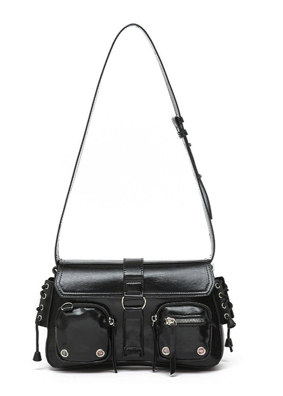 Utility Buckle Shoulder Bag Faux Leather Red