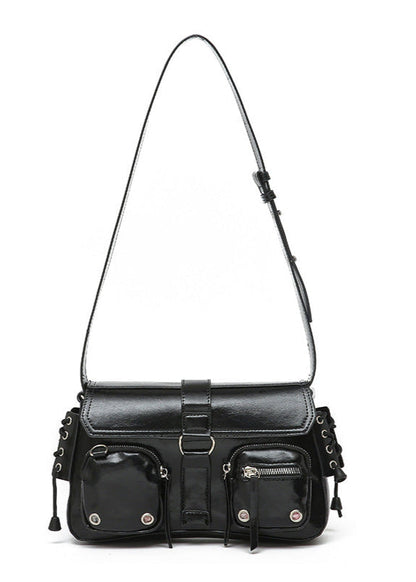 Utility Buckle Shoulder Bag Faux Leather Red