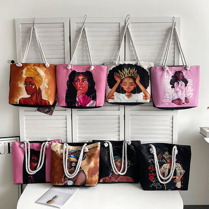 Classic Outdoor Canvas Tote Bag with Cartoon Print