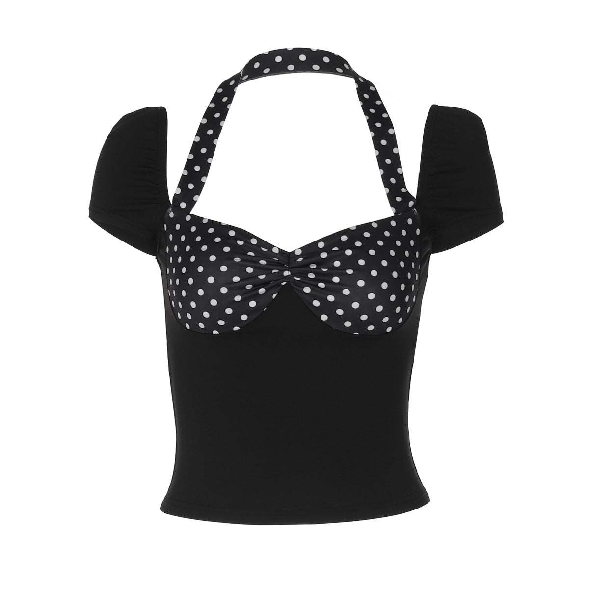 Backless Polka Dot Crossover Top Trendy Casual T-Shirt