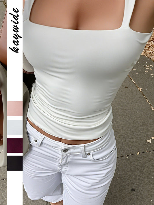 Women's Slim Fit Yoga Tank Top - Solid Colored Polyester