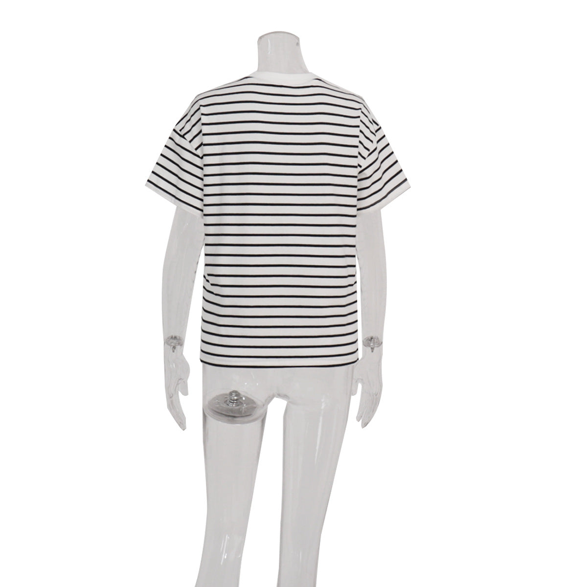 Round Neck Striped Loose Short Sleeves Top