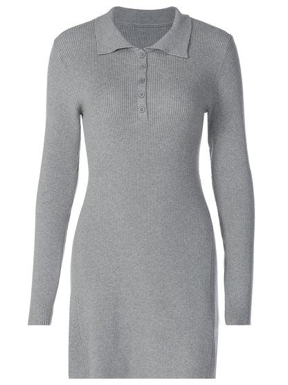 Trendy Casual Solid Color Polo Neck Long Sleeve Dress
