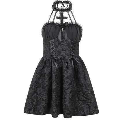 Black Ruffle Neck Halter Dress Stylish Summer Dress