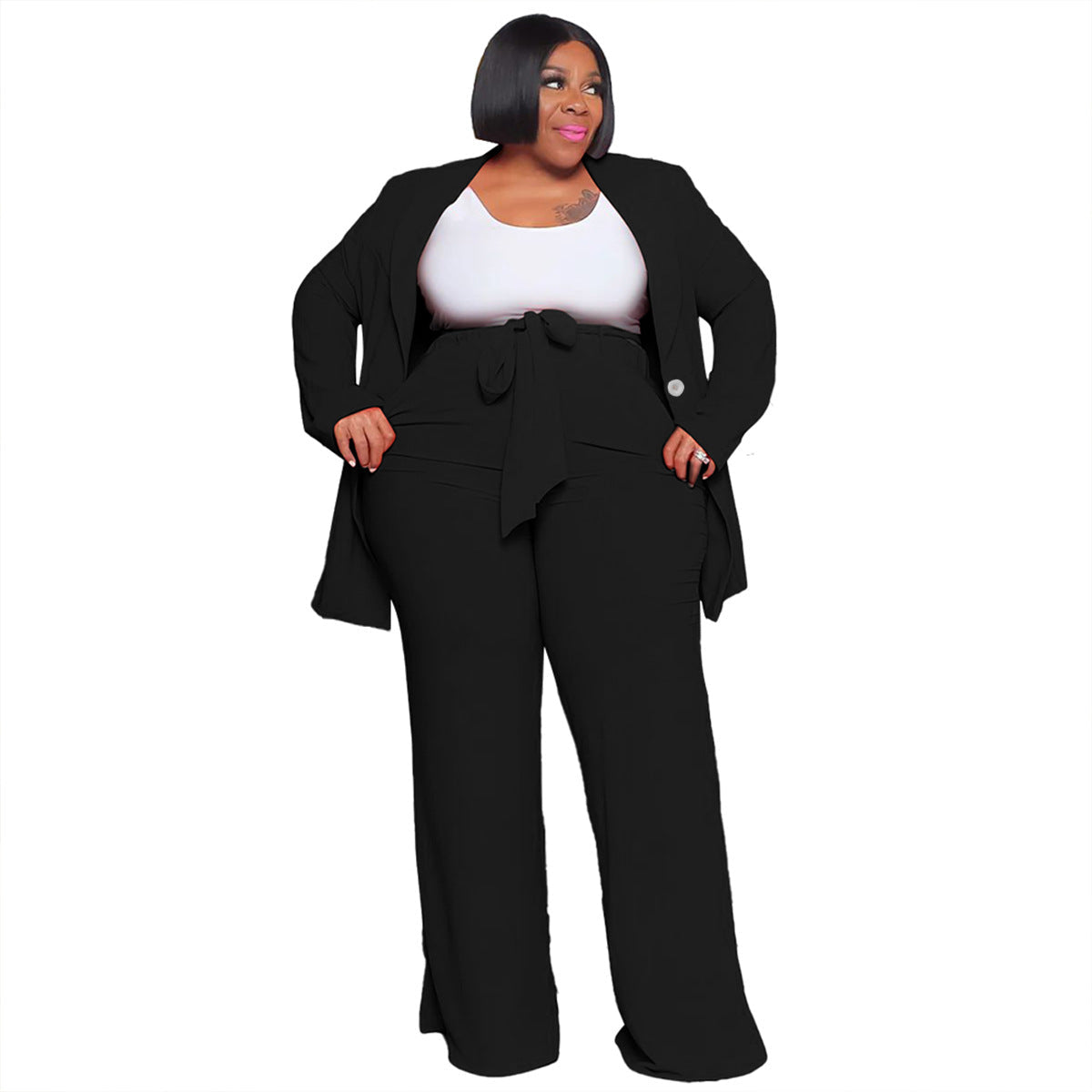 Plus Size Women'S Casual Long Sleeve Top And Pants Set