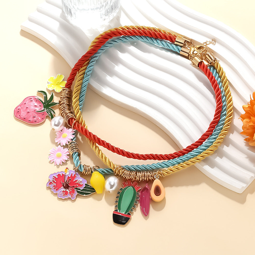 Colorful Pendant Multi-Layer Cord Necklace
