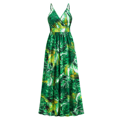 Bohemian Print Maxi Dress Sexy V-Neck Slip Dress
