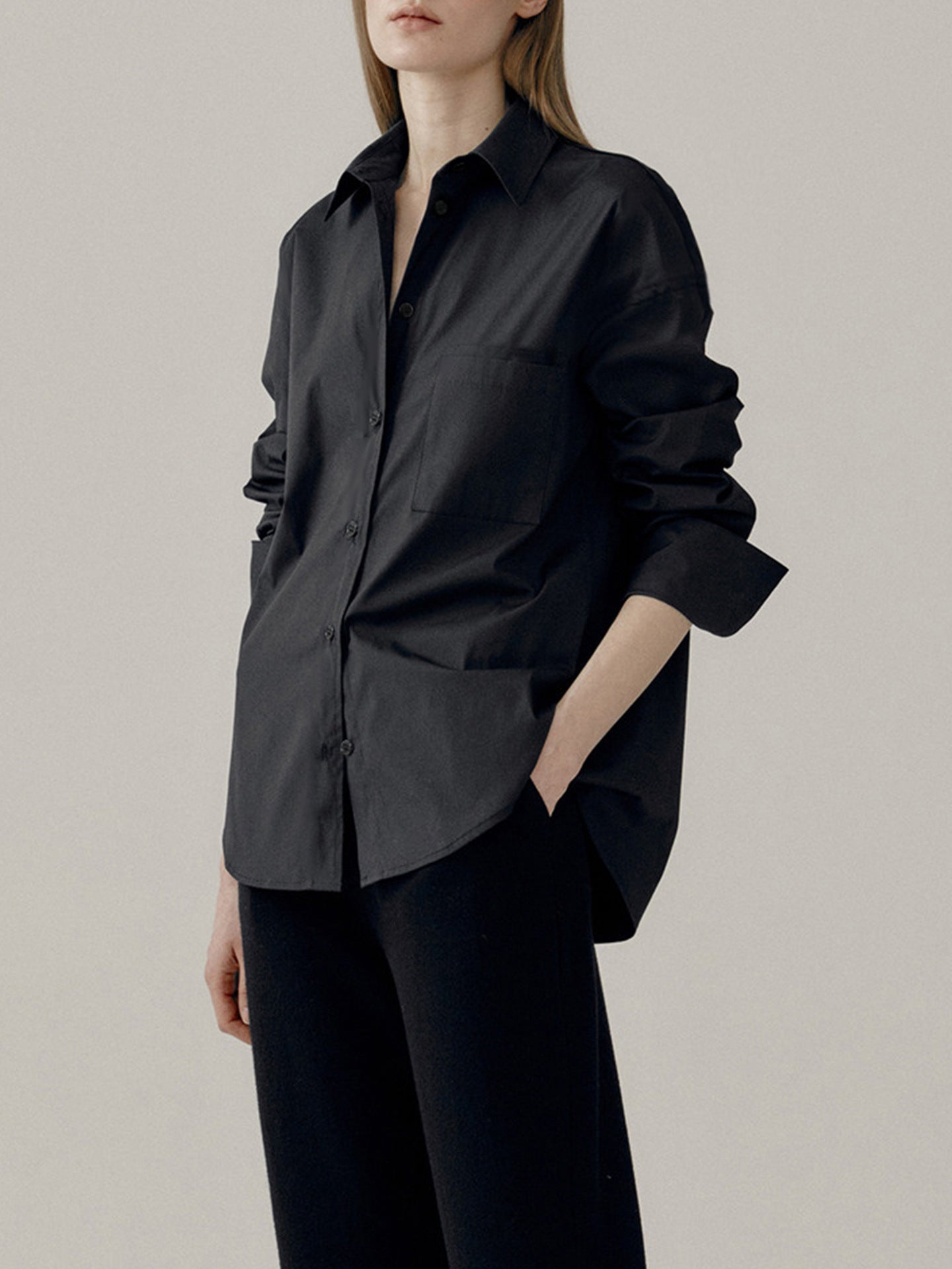Premium Cotton Black Long Sleeve Button-Up Shirt