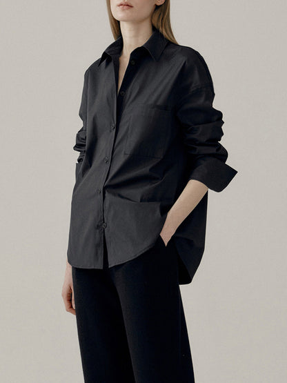 Premium Cotton Black Long Sleeve Button-Up Shirt