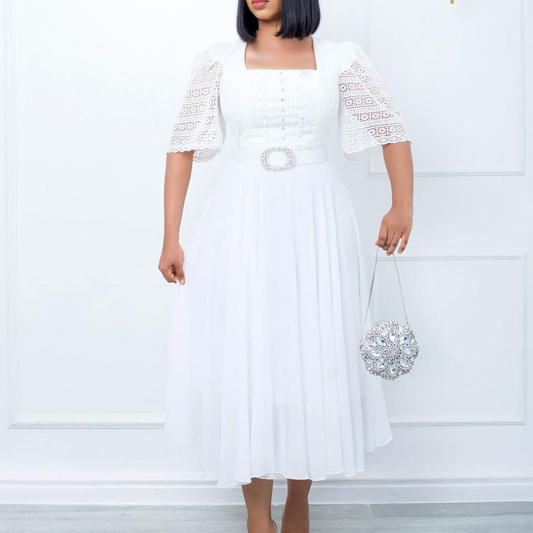 Chic A-Line Chiffon Dress With Beads - Elegant Urban Style