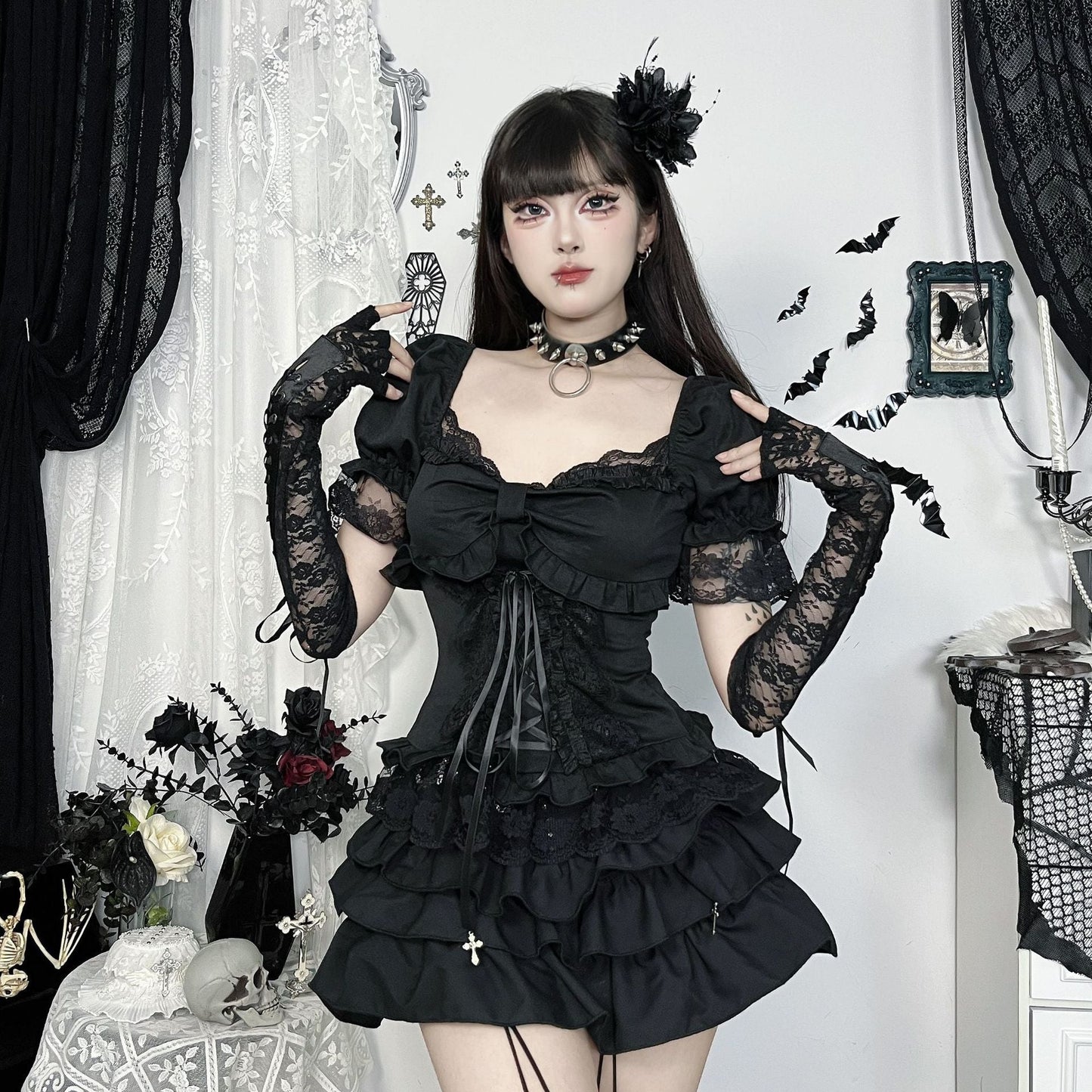 Gothic Style V-Neck Crop Top Sexy Urban Fashion