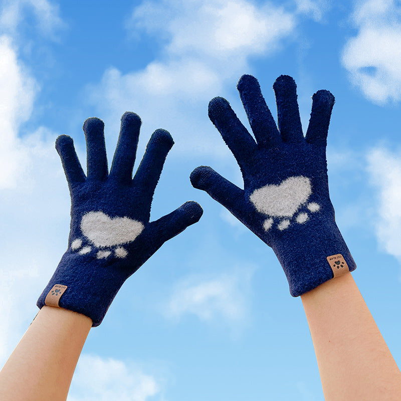 Cute Cat Paw Touchscreen Winter Gloves Warm Knitted Mittens