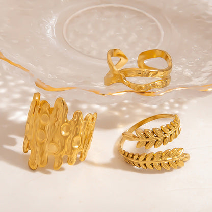 Open-Ended Leaf-Shaped Stainless Steel Ring Stylish Accessory