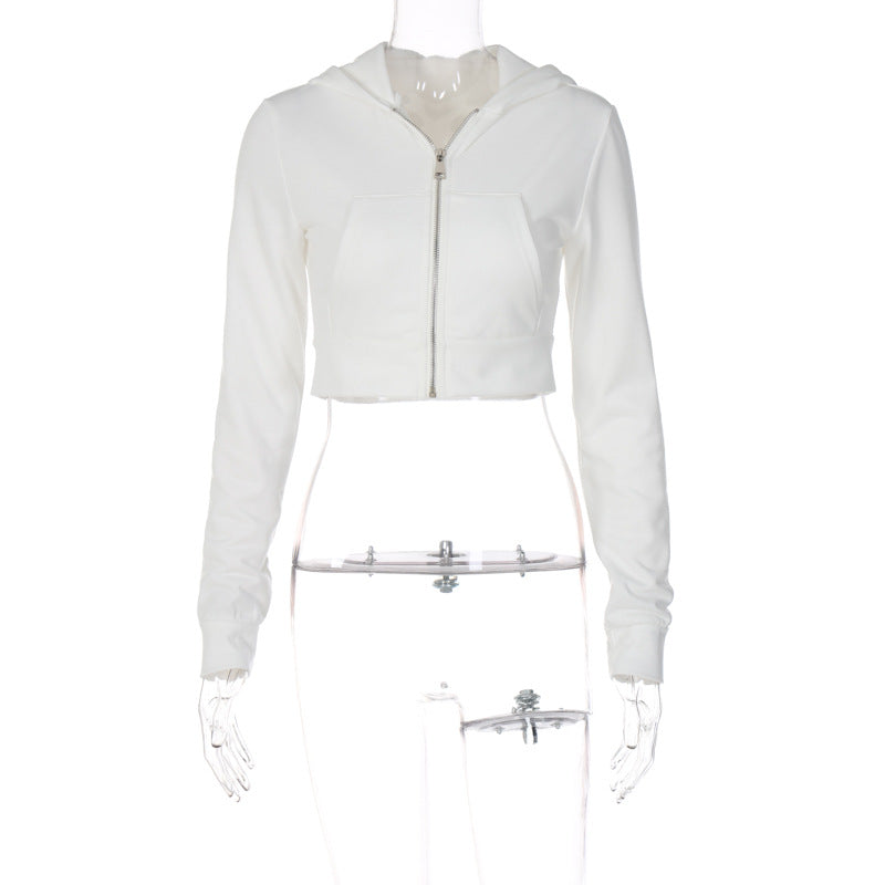 Trendy Zippered Hooded Cardigan Slim-Fit Crop Top