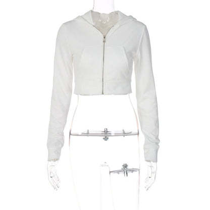 Trendy Zippered Hooded Cardigan Slim-Fit Crop Top
